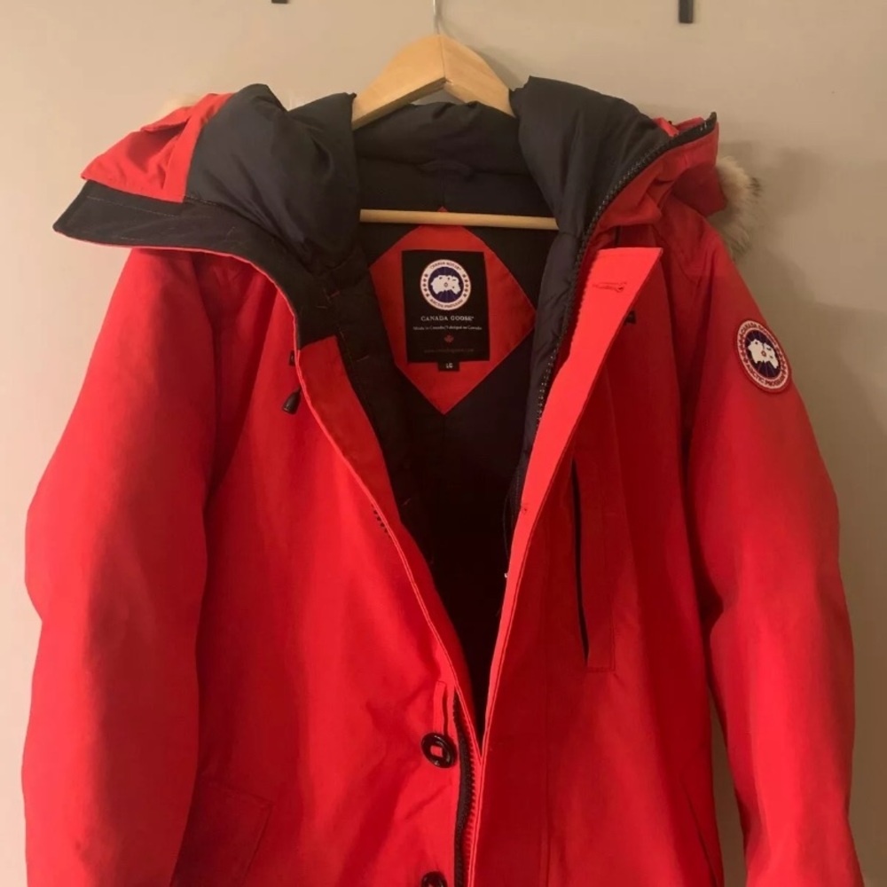 Canada Goose Mens Chateau Parka Red Large LG L with fur trim